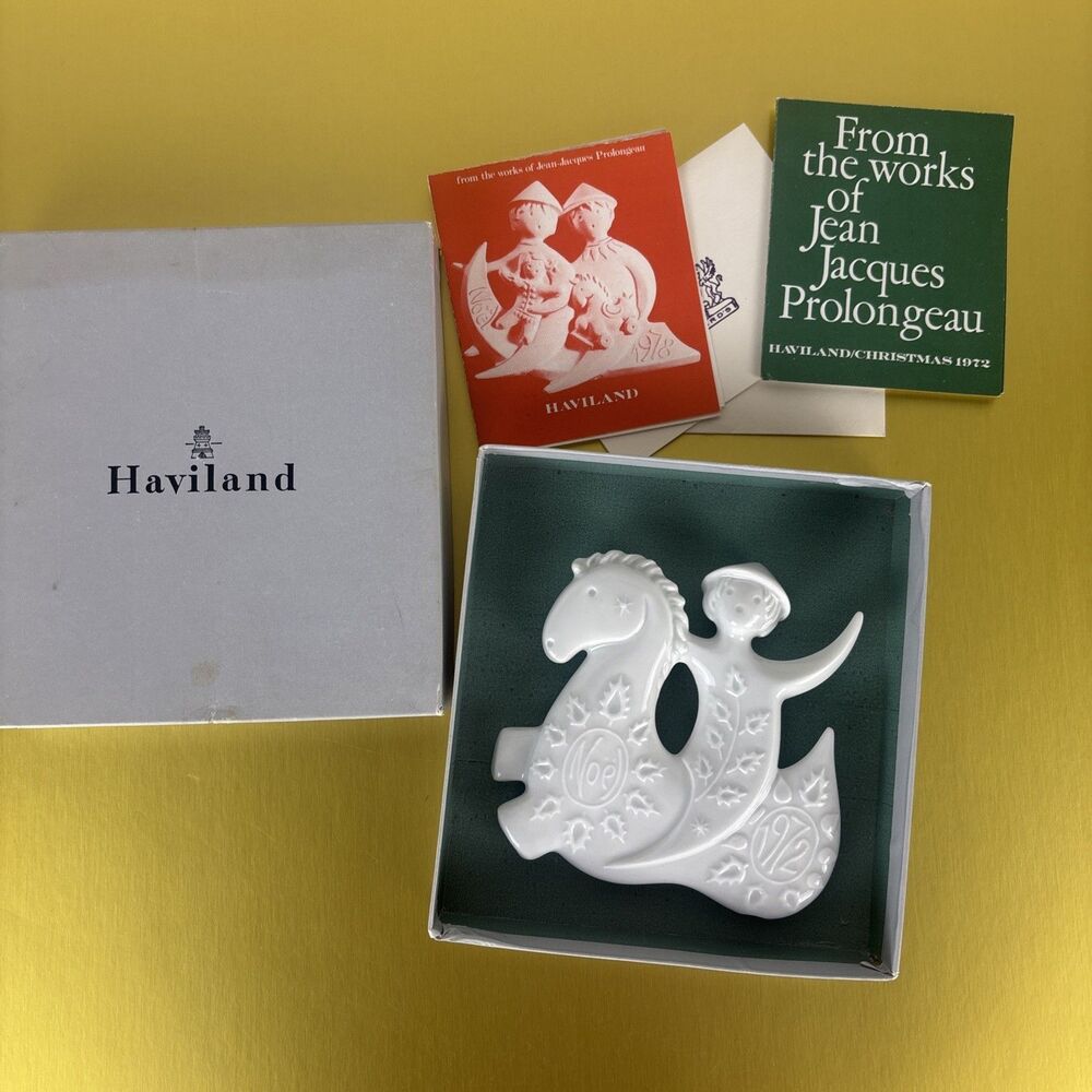 1972 HAVILAND PORCELAIN Prancing Horse & Rider Christmas Ornament w/box